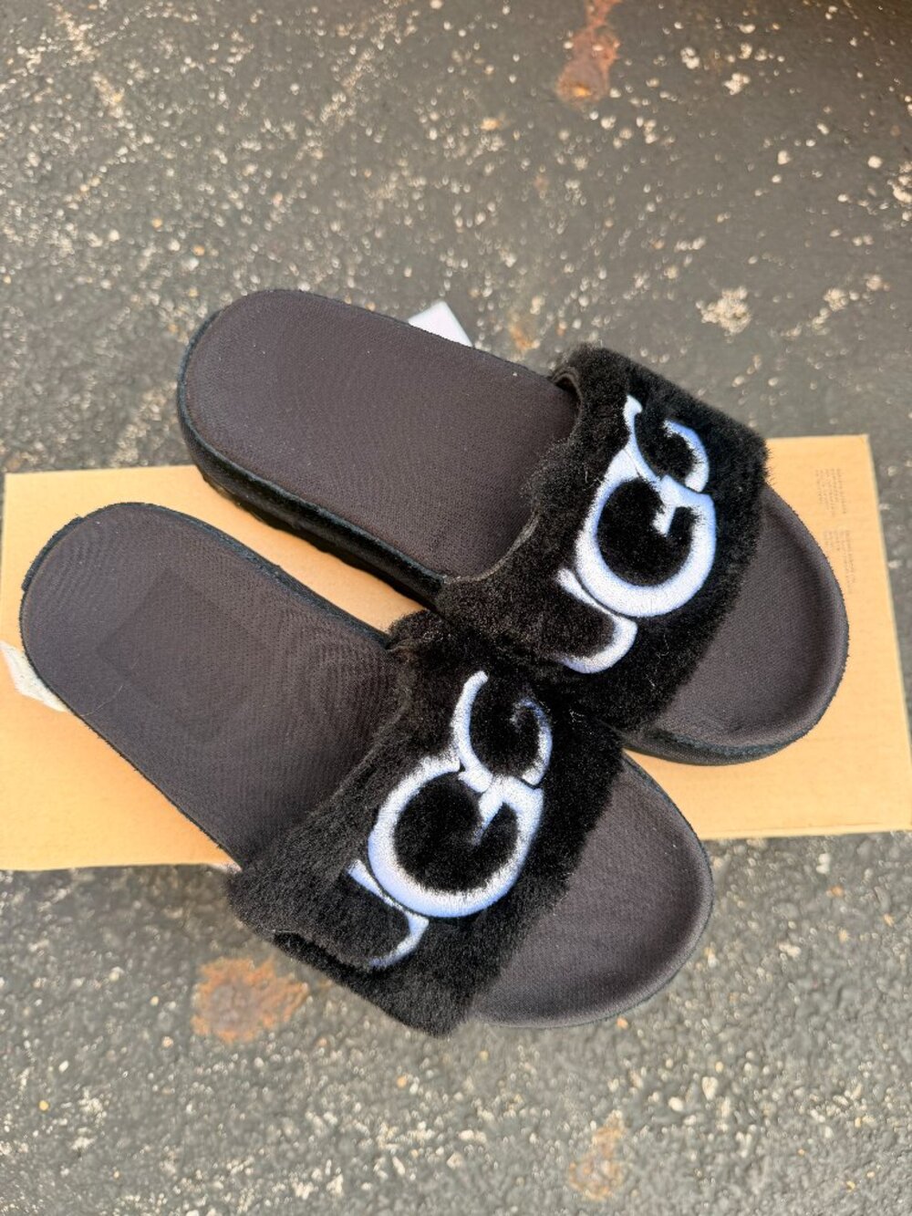 New Ugg Black Laton Fur Slide Women's Size 5.5
